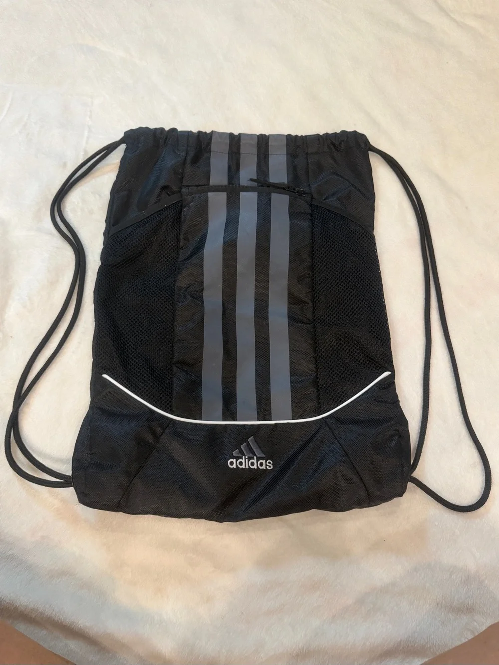 adidas Black Drawstring Backpack with Reflective Stripes